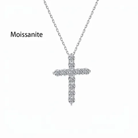 Collana con Croce in Moissanite in Argento Sterling 925 per Donna Elegante Ciondolo Pave Catena Clavicola Gioielli Regalo Moda
