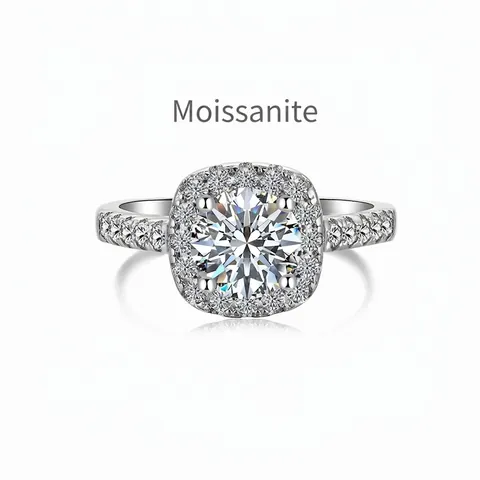 Luxury 925 Sterling Silver Moissanite Ring Women 1.2 Carat Round Halo Engagement Elegant Pave Setting Wedding Jewelry