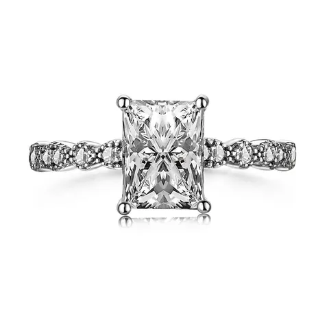 S925 Sterling Silver Radiant Cut Zirconia Ring Elegant Square Inlaid Engagement Ring For Women Fashion Hand Jewelry