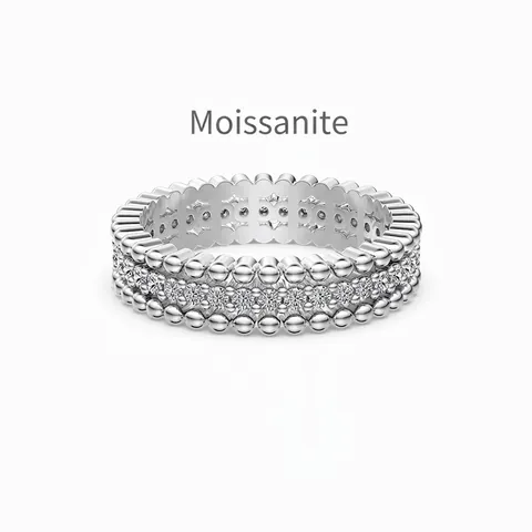 Luxury 925 Sterling Silver Moissanite Ring For Women Sparkling Full Inlaid Bead Border Band Ring Wedding Jewelry Gift