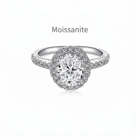 Anillo de Plata de Ley 925 con Moissanita Oval Halo 1.2 Quilates Color D VVS1 Circonia Incrustado Lujo Anillo de Compromiso Mujer