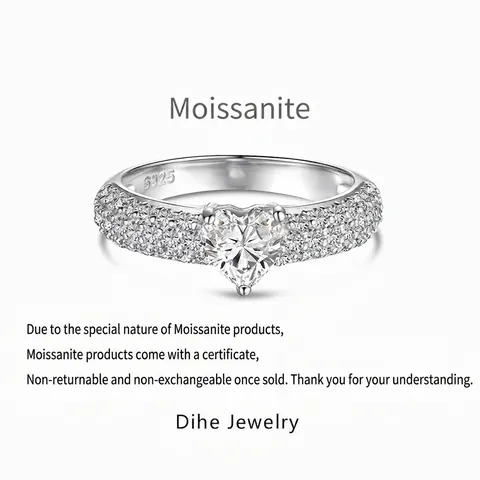 Elegant 925 Sterling Silver Heart Moissanite Ring For Women Pavé Rhinestone Inlaid Proposal Wedding Fashion Jewelry