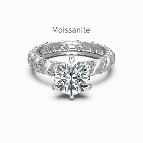 Bague Moissanite 2 Carats Argent Sterling 925 Anneau Torsadé Six Griffes Couronne Bague de Fiançailles Mariage Bijoux Femme