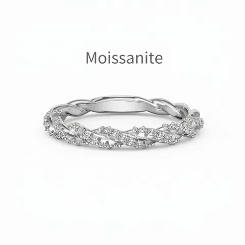 925 Sterling Silver Moissanite Ring Spiral Twist Design Pavé Moissanite Wedding Anniversary Fashion Jewelry Ring For Women