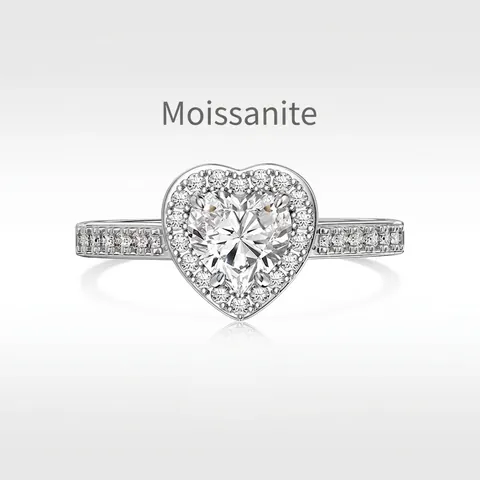 S925 Sterling Silver Moissanite Heart Ring For Women Elegant Halo Engagement Wedding Band Luxurious Finger Jewelry Gift