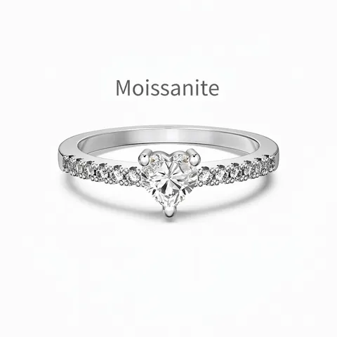 Anillo de Plata de Ley S925 Con Moissanita Corte de Corazón para Mujer Chapado en Platino Color D 0.5ct Joyería de Dedo