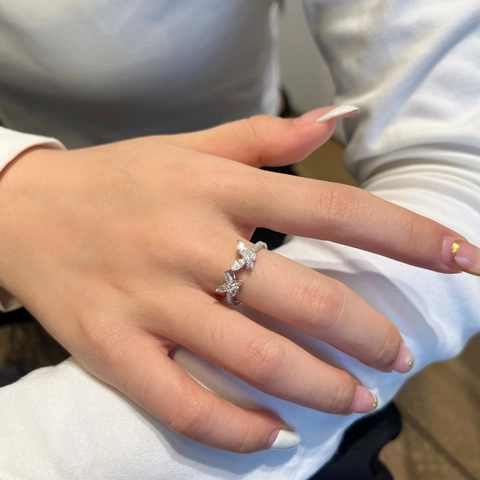 Anello Aperto a Farfalla in Argento Sterling 925 con Moissanite per Donna Elegante Taglio Marquise Gioielli Regolabili