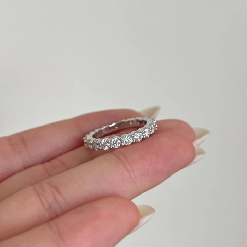 Moissanite 925 Sterling Silver Eternity Ring For Women Sparkling Row Design Round Cut Stackable Wedding Band Fine Jewelry