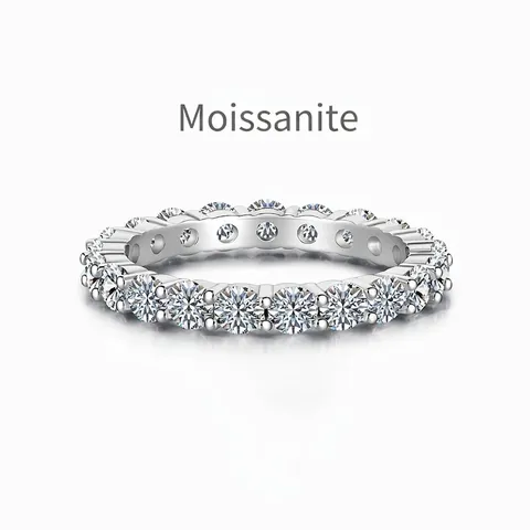 Moissanite 925 Sterling Silver Eternity Ring For Women Sparkling Row Design Round Cut Stackable Wedding Band Fine Jewelry