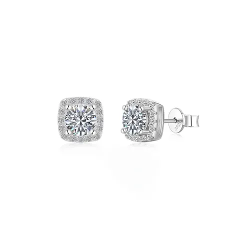 Pendientes de Botón de Moissanita de Plata de Ley 925 Elegantes para Mujer Cuadrados Halo Joyas Minimalistas Regalo de Boda