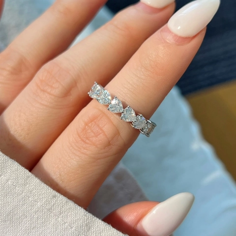 Luxury 925 Sterling Silver Moissanite Eternity Ring Heart Cut Pave Wedding Engagement Finger Ring For Women Jewelry Gift