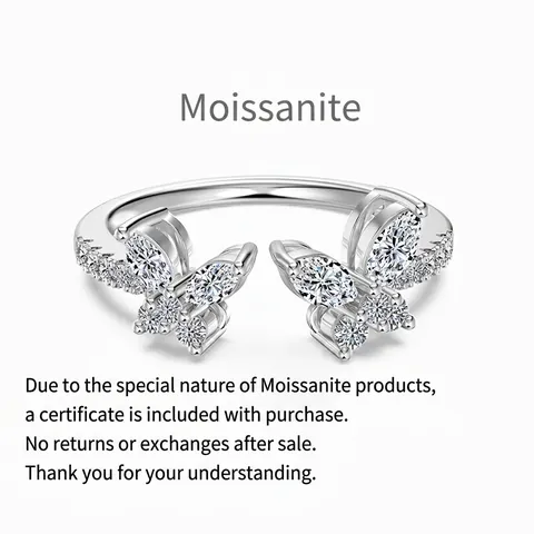 Anello Aperto a Farfalla in Argento Sterling 925 con Moissanite per Donna Elegante Taglio Marquise Gioielli Regolabili