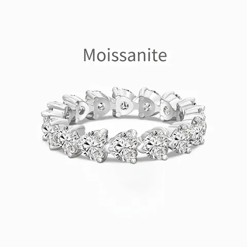 Luxury 925 Sterling Silver Moissanite Eternity Ring Heart Cut Pave Wedding Engagement Finger Ring For Women Jewelry Gift