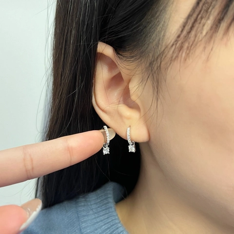925 Sterling Silver Moissanite Hoop Drop Earrings Round Cut D Color VVS1 Elegant Jewelry For Women Wedding Anniversary