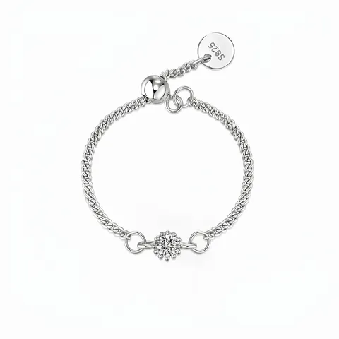 S925 Sterling Silver Adjustable Chain Ring For Women Zirconia Minimalist 18K Gold Plated Elegant Finger Ring Gift