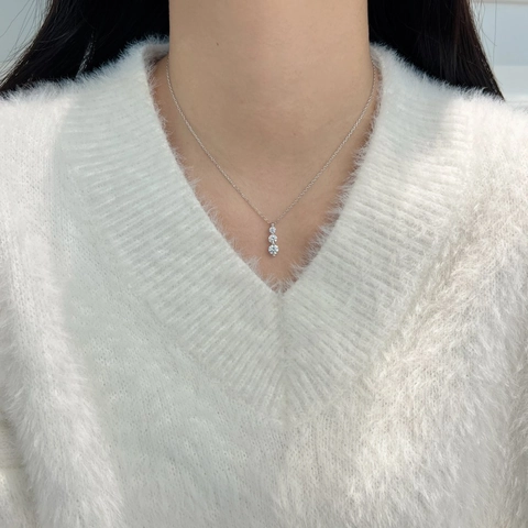 925 Sterling Zilver Moissaniet Hanger Ketting Voor Vrouwen Elegante Drie Stenen Ronde Slijpvorm Sleutelbeenketing Sieraden