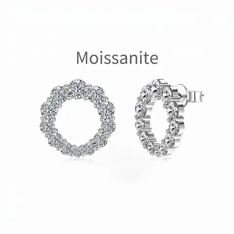 Boucles d'oreilles Créoles Luxueuses en Argent Sterling 925 Moissanite pour Femmes Orecchini Géométriques Rondes en Moissanite