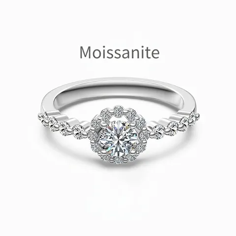 Elegant 925 Sterling Silver Moissanite Ring For Women Round Brilliant Cut Halo Engagement Ring Luxurious Wedding Fine Jewelry
