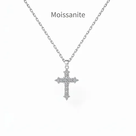 S925 Sterling Silver Moissanite Cross Pendant Necklace For Women Exquisite D Color VVS1 Pave Clavicle Chain Jewelry Gift