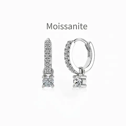 925 Sterling Silver Moissanite Hoop Drop Earrings Round Cut D Color VVS1 Elegant Jewelry For Women Wedding Anniversary