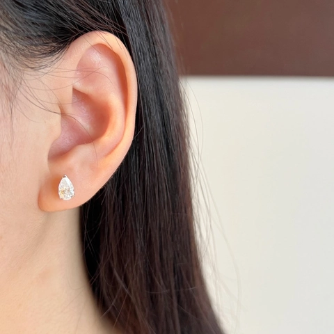 Pendientes de Botón de Moissanita Corte de Pera Elegantes Plata de Ley S925 Chapado en Platino Joyería de Boda Gota de Agua Mujer
