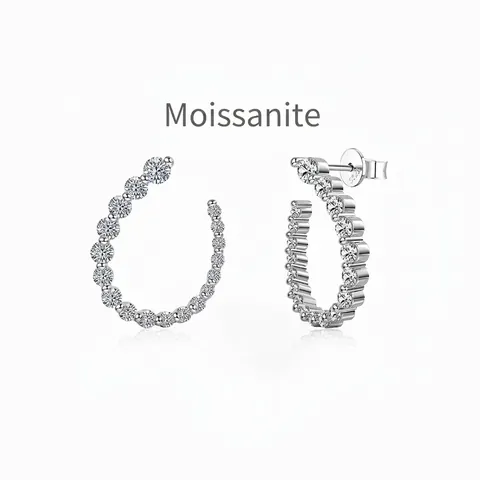 925 Sterling Silver Moissanite Stud Earrings For Women Pave U-Shaped Shooting Star Tail Wedding Jewelry White Gold Plated