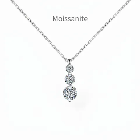 925 Sterling Zilver Moissaniet Hanger Ketting Voor Vrouwen Elegante Drie Stenen Ronde Slijpvorm Sleutelbeenketing Sieraden