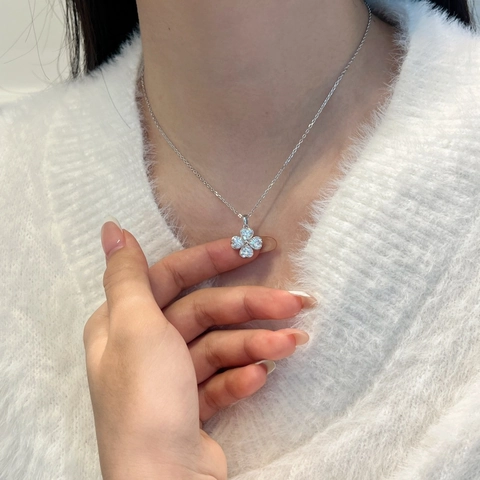 925 Sterling Silver Moissanite Necklace Sparkling Heart Four Leaf Clover Pendant Clavicle Chain Jewelry For Women Gift