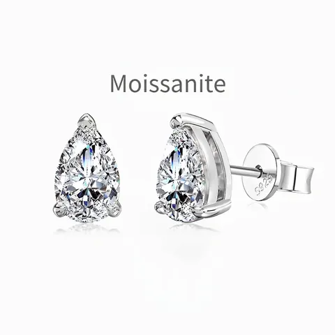 Pendientes de Botón de Moissanita Corte de Pera Elegantes Plata de Ley S925 Chapado en Platino Joyería de Boda Gota de Agua Mujer