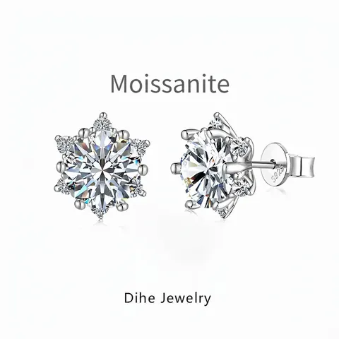 S925 Sterlingsilber Moissanit Schneeflocke Ohrstecker Brillantschliff Glänzend Hochzeit Bankett Schmuck Geschenk Für Damen