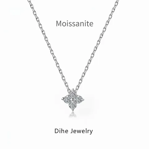 Lussuosa Collana Con Ciondolo Quadrifoglio in Argento Sterling 925 Moissanite Donna Elegante Fiore Botanico Gioielli Catena della Clavicola