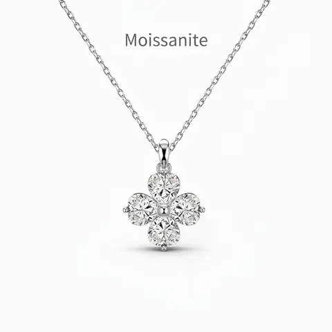 925 Sterling Silver Moissanite Necklace Sparkling Heart Four Leaf Clover Pendant Clavicle Chain Jewelry For Women Gift