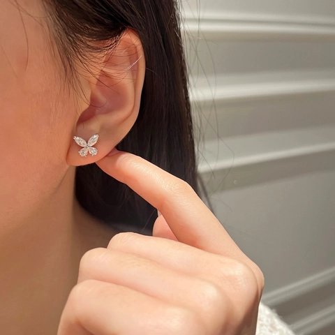 S925 Sterling Silver Moissanite Butterfly Stud Earrings Marquise Cut Sparkly Wedding Ear Jewelry For Women Silver Tone