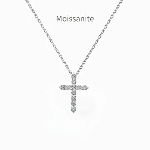 Collana con Ciondolo a Croce in Moissanite in Argento Sterling 925 per Donna Elegante Catena per Clavicola Minimalista Placcata in Oro Bianco