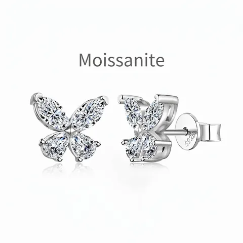 S925 Sterling Silver Moissanite Butterfly Stud Earrings Marquise Cut Sparkly Wedding Ear Jewelry For Women Silver Tone