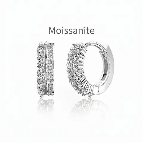 925 Sterling Silver Moissanite Hoop Earrings For Women White Gold Plated Double Row Pave Circular Geometric Earrings Commute Jewelry