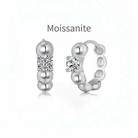 Pendientes de Botón de Moissanita en Plata de Ley S925 para Mujer Pendientes Geométricos con Diseño de Burbujas Chapados en Oro Blanco Joyería