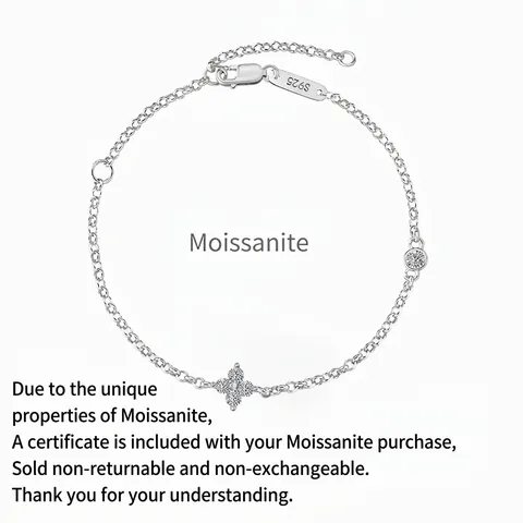 925 Sterling Silver D Color VVS1 Moissanite Bracelet For Women Clover Charm Adjustable Chain Fine Jewelry Gift