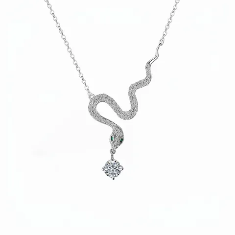 925 Sterling Silber Schlange Anhänger Halskette Mit 0.5ct Moissanit Rund Brillant Strass Schmuck Für Damen Geschenk