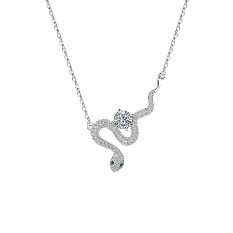 Collana con Pendente a Forma di Serpente in Argento Sterling 925 per Donna con Moissanite e Zirconia Intarsiata Elegante Gioielleria