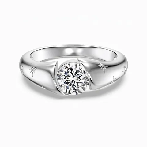S925 Sterling Zilveren Ring Voor Dames Luxe Ronde Zirconia Verlovingsring Bruiloft Ring Mode Sterpatroon Sieraden