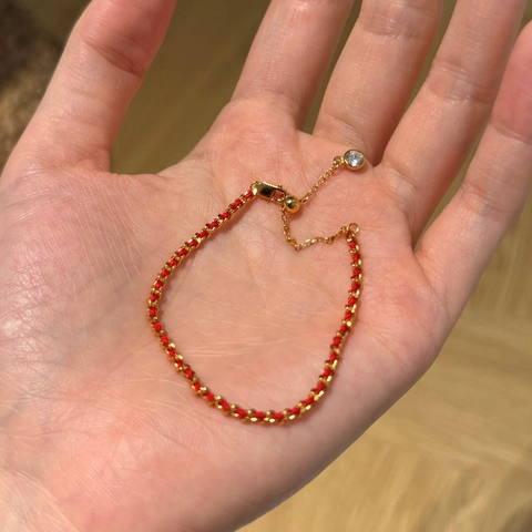 Bracciale Minimalista in Argento Sterling 925 con Zirconia per Donna Cordino Rosso Intrecciato Gioielli Portafortuna Regalo