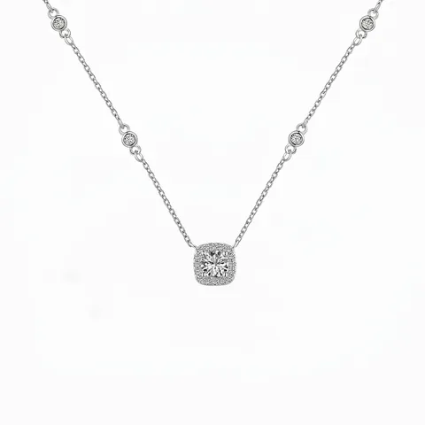 925 Sterling Silver Square Halo Zirconia Pendant Necklace For Women Elegant Minimalist Jewelry Daily Commute Choker