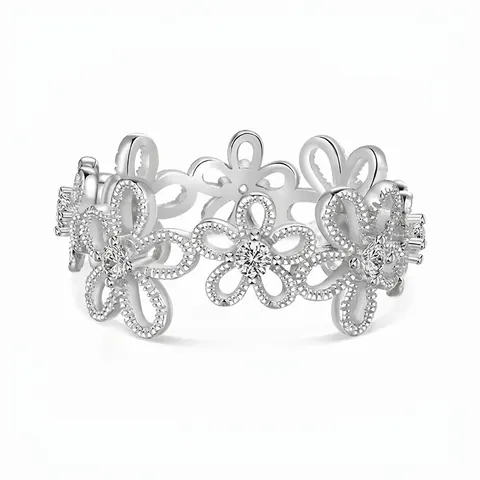 925 Sterling Silver Hollow Flower Ring For Women Exquisite Zirconia Inlaid Floral Daisy Design Elegant Fine Jewelry Gift