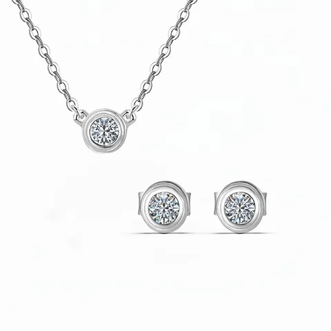 925 Sterling Silver Moissanite Necklace Earrings D Color VVS1 Minimalist Bezel Design Daily Office Jewelry For Women