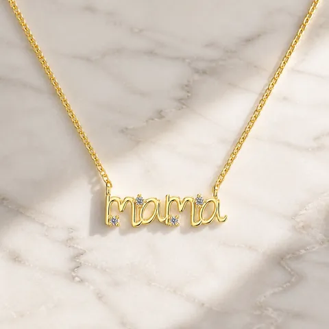 925 Sterling Silver MAMA Letter Pendant Necklace For Women Rhinestone Inlaid Clavicle Chain Mother's Day Jewelry Gift