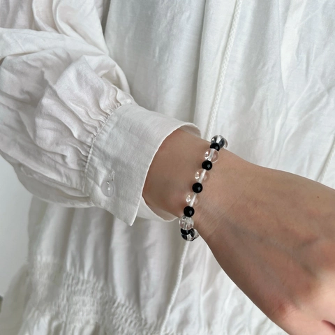 Minimalistisch Künstlicher Kristall Schwarzer Achat Perlenarmband Für Damen Exquisite Geometrische Sommer Handgewebter Schmuck Damen Armband