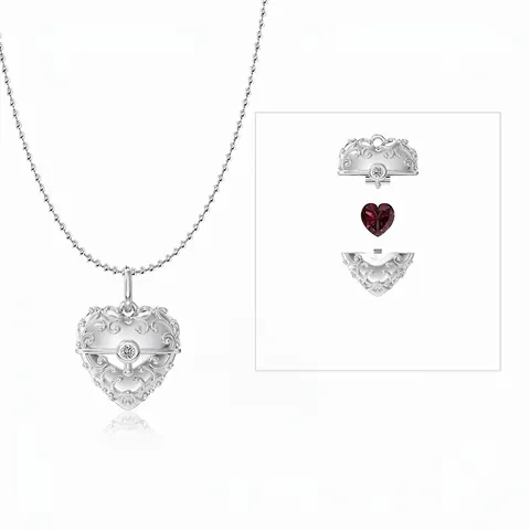Collar de Relicario de Corazón de Plata de Ley 925 para Mujer Vintage Flor Hueca Abríble Circonia Cadena de Clavícula Joyería