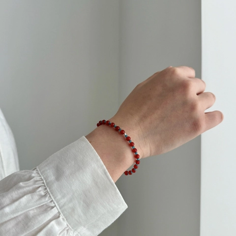 Pulsera de Plata de Ley S925 con Cuentas de Ágata Roja y Apatita Natural para Mujer Joyería Minimalista de Piedra Natural Pulsera Delicada Regalo