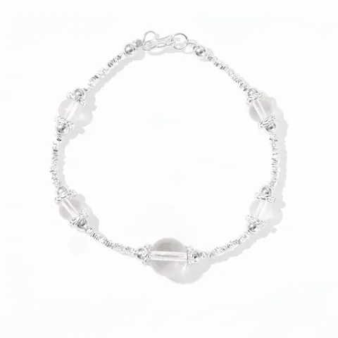 925 Sterling Silver White Crystal Beaded Bracelet For Women Exquisite Geometric Round Beads Fashion Jewelry Hand Accessories Gift